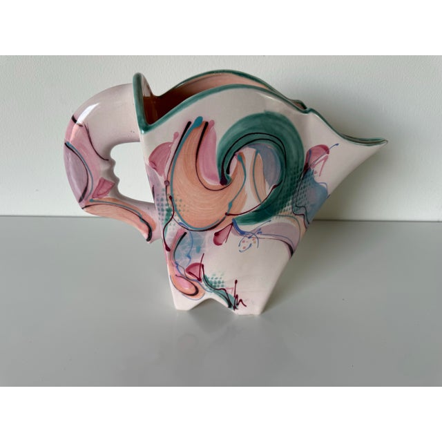 1980s Vintage Sculptural Handmade and Painted Ceramic Vase For Sale - Image 5 of 12