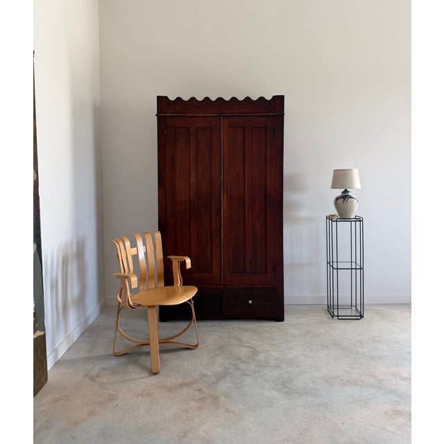 19th C. Walnut Cabinet With Scallop Trim American Primitive Armoire Closet For Sale - Image 9 of 16