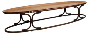 Italian Oval Teak, Bamboo, and Leather Rope Coffee Table with Plywood Top