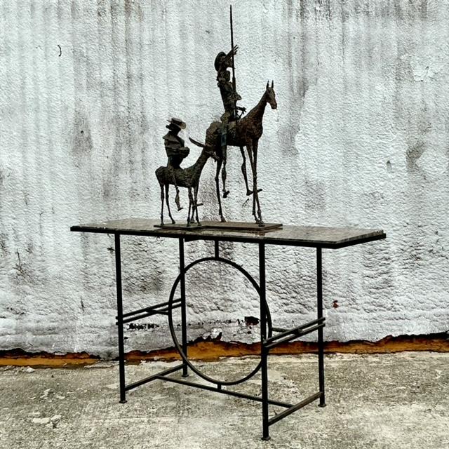 Vintage Boho Wrought Iron Circle Console With Empress Stone Top For Sale - Image 4 of 8