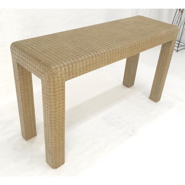 lacquered Grass Cloth Mid Century c1970s Console Sofa Table MINT For Sale - Image 13 of 13