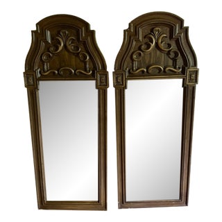 Pair of Vintage Spanish/Baroque Revival Carved Wood Arched Wall Mirrors For Sale