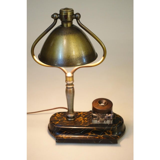 1910s 1910s Rare Arts Crafts Bradley Hubbard Brass Tilt Shade Pen Inkwell Cast Iron Student Table Lamp For Sale - Image 5 of 13
