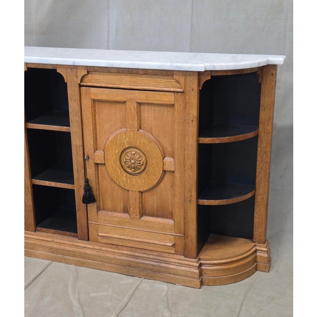 Antique Early 1900s Oak Console Cabinet With Doors, Shelves and a Marble Top For Sale In Denver - Image 6 of 18