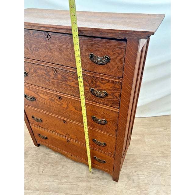 Wood Antique Five Drawer Dresser Chest Mission Arts & Crafts Quarter Sawn Tiger Oak For Sale - Image 7 of 10