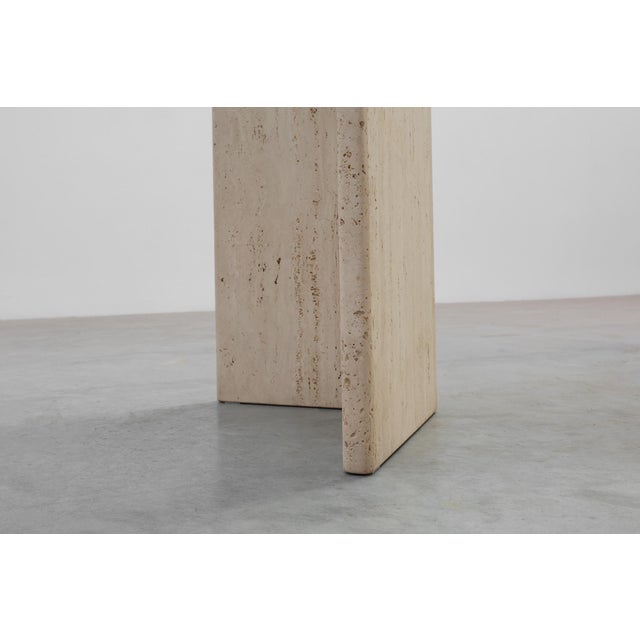 Beige Mid‑Century Italian Dining Table with Glass Top and Travertine Base, 1970s For Sale - Image 8 of 11