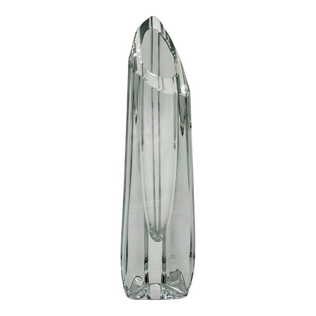 Vintage Art Deco Baccarat Crystal Bud Vase Triangular Faceted Design Signed Etched For Sale