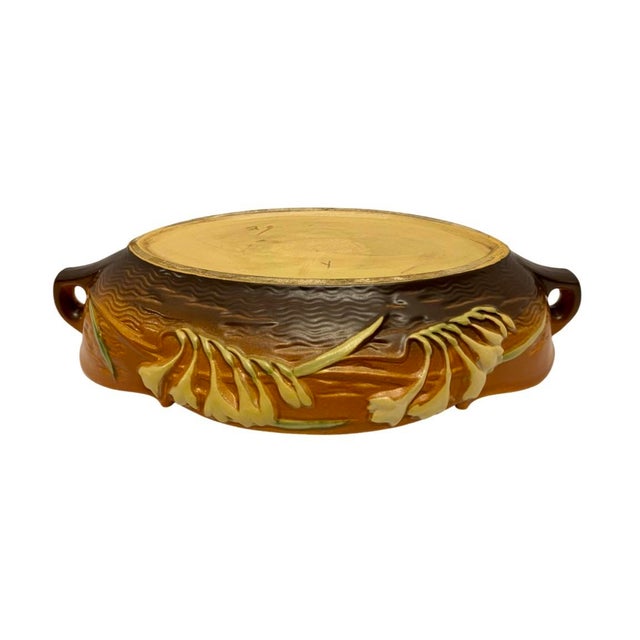 Brown Vintage Roseville Pottery Brown Freesia Console Dish Bowl #469-14. For Sale - Image 8 of 9