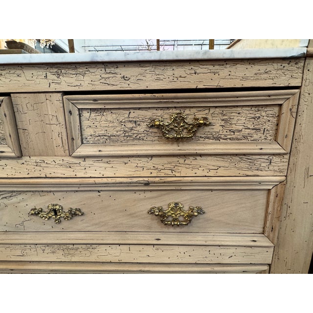 Antique French Bleached Oak Marble Top Chest C. 1890 For Sale - Image 4 of 16