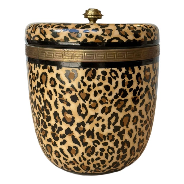 Port 68 Modern Round Ceramic Leopard Print Box For Sale