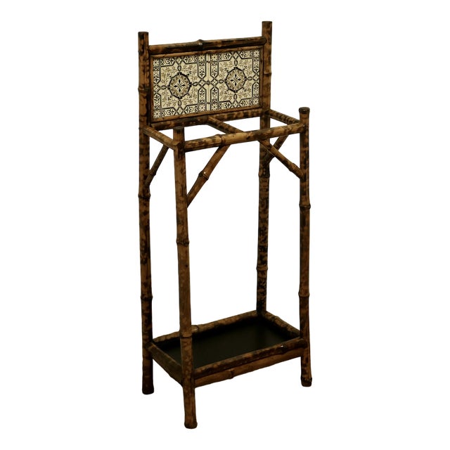 Victorian Bamboo and Tiled Stick and Umbrella Stand For Sale
