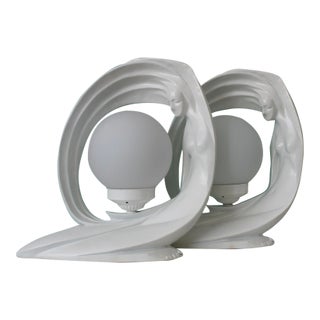 Pair of 80's Statue Lamps For Sale