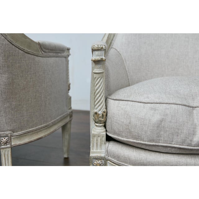 Pair of 19th Century French Directoire Upholstered Bergères with Twisted Columns For Sale - Image 12 of 12
