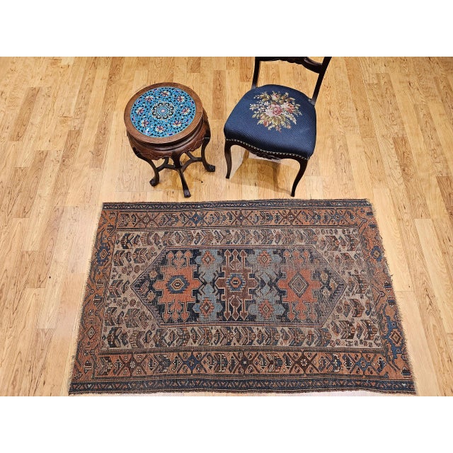 19th Century Persian Malayer Rug, Handwoven Geometric Pattern, Turquoise & Ivory, 4’ X 6’ For Sale - Image 10 of 10