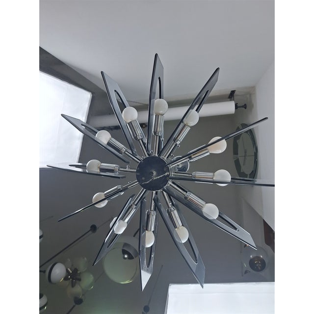 Black Chandelier in Chrome and Smoked Glass by Gino Paroldo for Dinodei, 1960s For Sale - Image 8 of 12