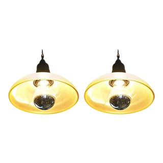 French 1960s Single Light Ceiling Pendant Lights With Glass Shade - a Pair For Sale