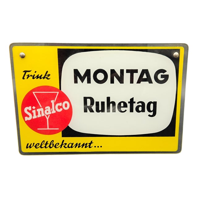 Vintage Advertising Glass Sign, 1950 For Sale