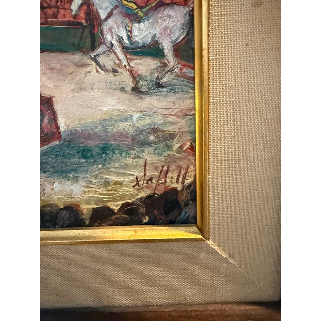 This charming pair of vintage oil paintings captures the magic and energy of mid-20th-century circus and equestrian...