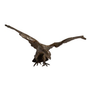 1900s French Bronze Eagle Sculpture on Marble Base For Sale