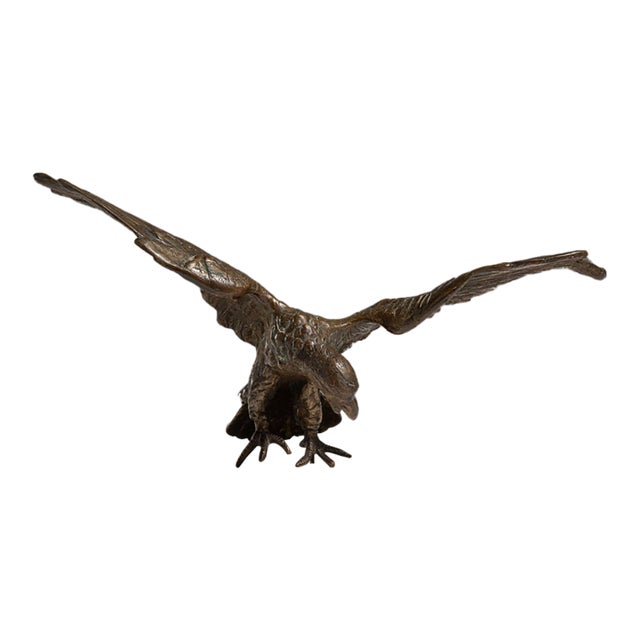 1900s French Bronze Eagle Sculpture on Marble Base For Sale