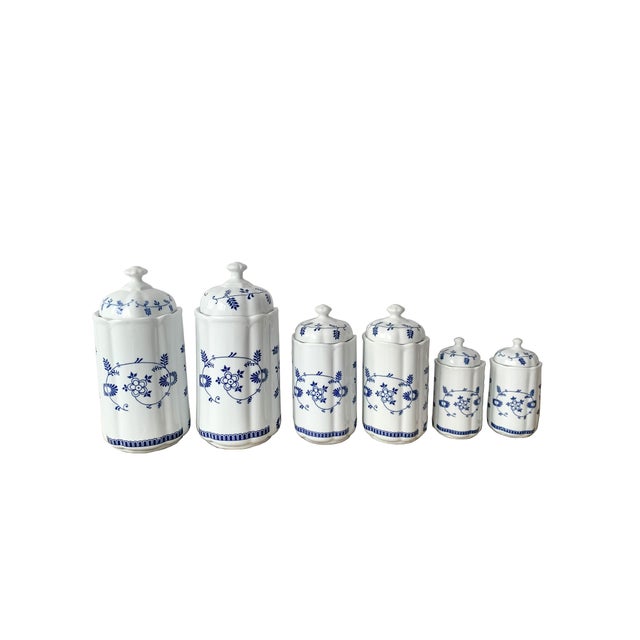 White Mid-Century Blue and White Floral Ceramic Caddies from TC, 1950s, Set of 6 For Sale - Image 8 of 11