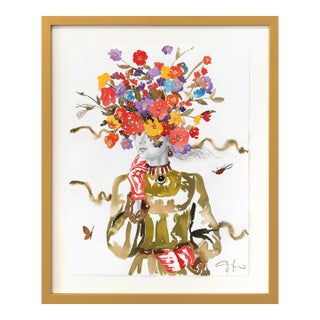 The Outfit - Colorful Floral Figurative Feminine Surrealist Framed Original Artwork by Carlos Gamez De Francisco For Sale