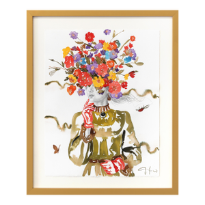 The Outfit - Colorful Floral Figurative Feminine Surrealist Framed Original Artwork by Carlos Gamez De Francisco