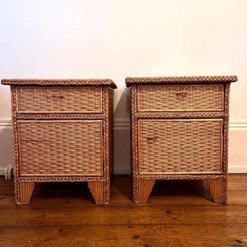 Wicker and Bamboo Bedside Cabinets, Set of 2 For Sale - Image 10 of 12