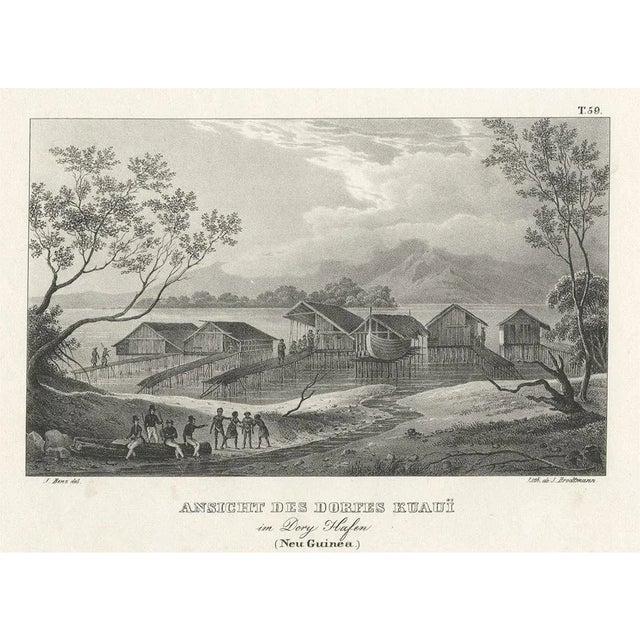 Paper After L.A. de Sainson, Scene of a Village and Harbour in New Guinea, 1836, Original Lithograph For Sale - Image 7 of 7