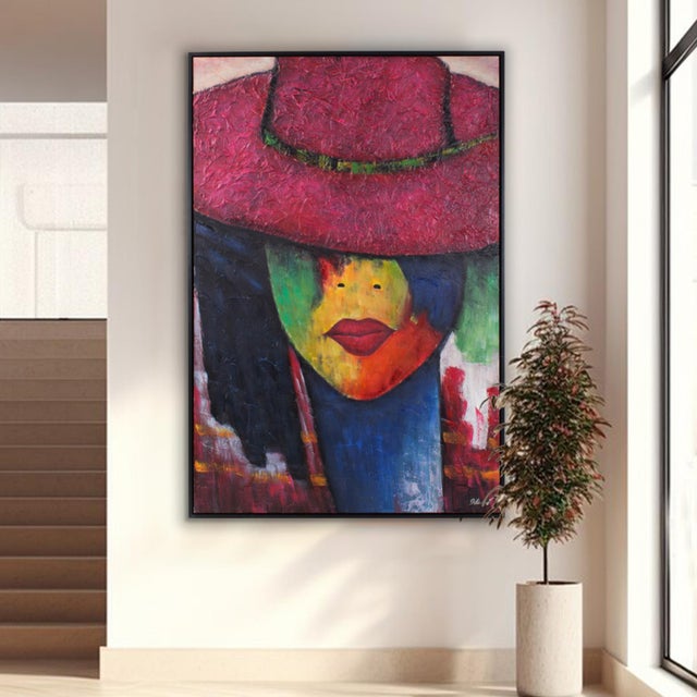 2020s Lady in Red Hat - Original Painting For Sale - Image 5 of 6