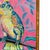 Tatiana Duperault Cockatoo Original Oil Painting, Chinoiserie Style, Pink and Blue, Faux Bamboo Frame For Sale - Image 4 of 6
