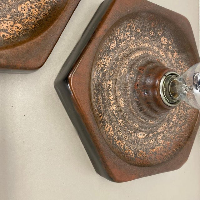 Brown Ceramic Sputnik Wall Lights from Pan Keramik, Germany, 1970s, Set of 3 For Sale - Image 11 of 18