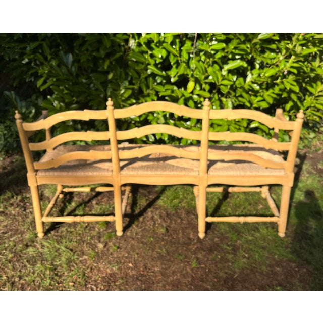 Country French Bench Settee Canned Rush Seats Vintage . Stain in soft Apricot Beige reminiscent of the Timeless Elegance...