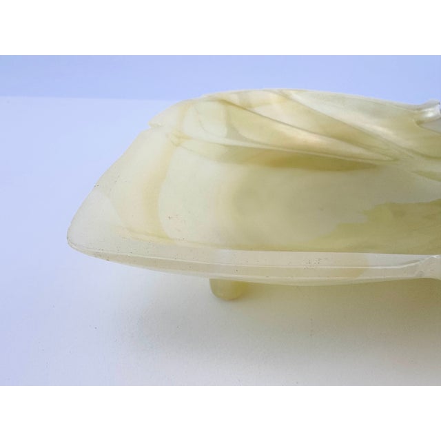 Vintage Italian Hand-Carved Alabaster Leaf Form Footed Tray For Sale - Image 11 of 12