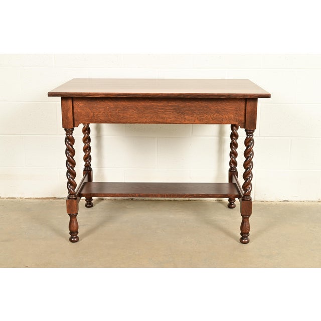 Stickley Brothers Antique Mission Oak Arts & Crafts Writing Desk or Library Table, Newly Refinished For Sale - Image 13 of 15