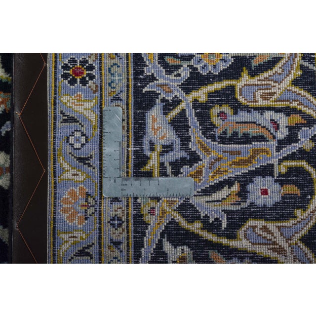 Hand-Knotted Kashan Rug with Dark Blue with Floral Patterns For Sale - Image 12 of 13
