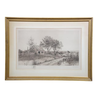 Antique John Octavius Anderson Signed Dear Sweet Spot Home Etching 37" For Sale