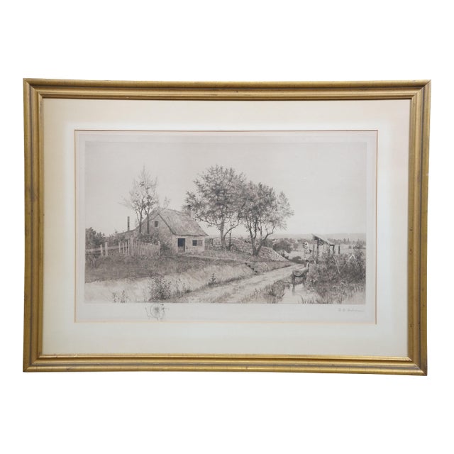 Antique John Octavius Anderson Signed Dear Sweet Spot Home Etching 37" For Sale