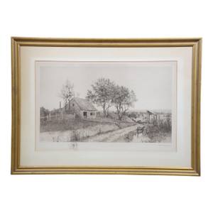 Antique John Octavius Anderson Signed Dear Sweet Spot Home Etching 37"