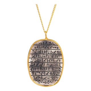 Divine Power Egyptian Symbols Pendant Sterling Silver Necklace For Sale