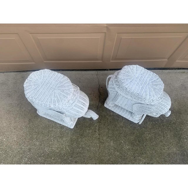 1970s White Wicker Rattan Elephant Garden Stools or Side Tables, Pair For Sale In South Bend - Image 6 of 10