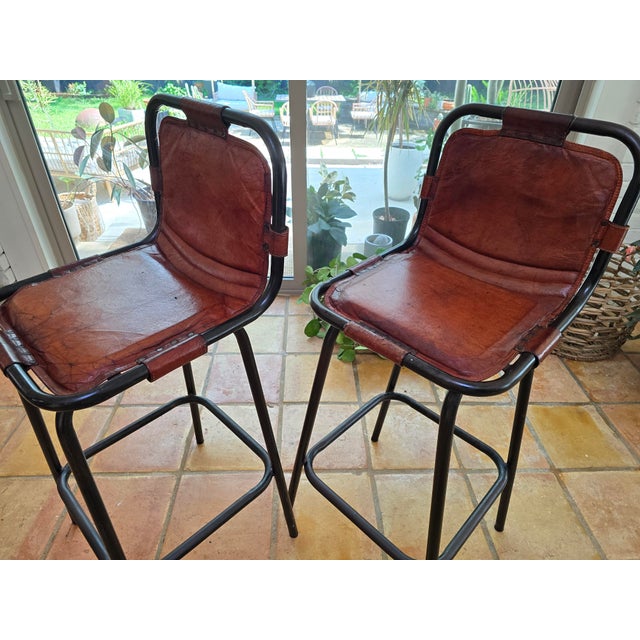 Brown 1960s Pair of Leather Bar Stools For Sale - Image 8 of 18