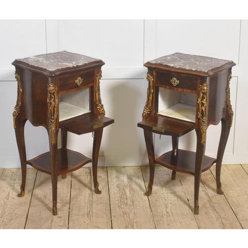 Louis XV Style Bedside Tables with Marble Top, 1890s, Set of 2 For Sale - Image 6 of 11