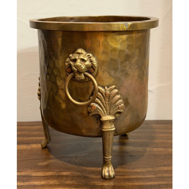 Antique Imperial Russian Tula Hammered Brass Jardinière With Lion Masks, C. 1900 For Sale - Image 14 of 16