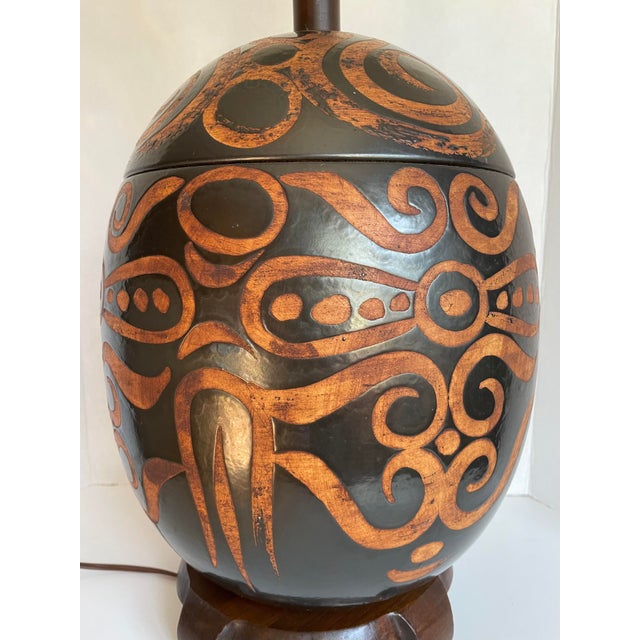 1960's Vintage Organic Modern Sculptural Ceramic Table Lamp With Rope Shade For Sale In Los Angeles - Image 6 of 12