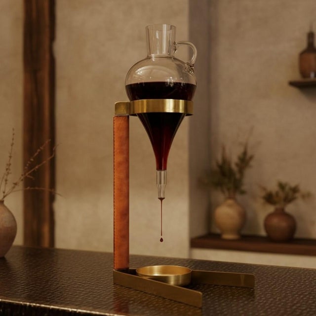 An iconic Carl Auböck II decanter and sculptural stand, designed and produced by the Auböck Werkstätte in Vienna, Austria,...