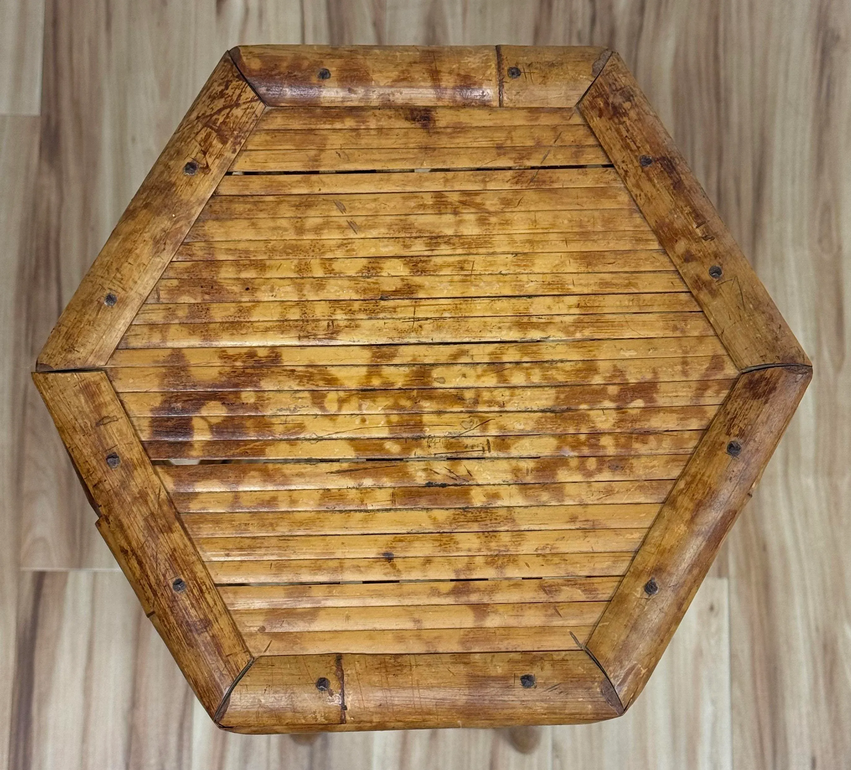 Vintage Hexagonal Scorched Bamboo Plant Stand | Chairish