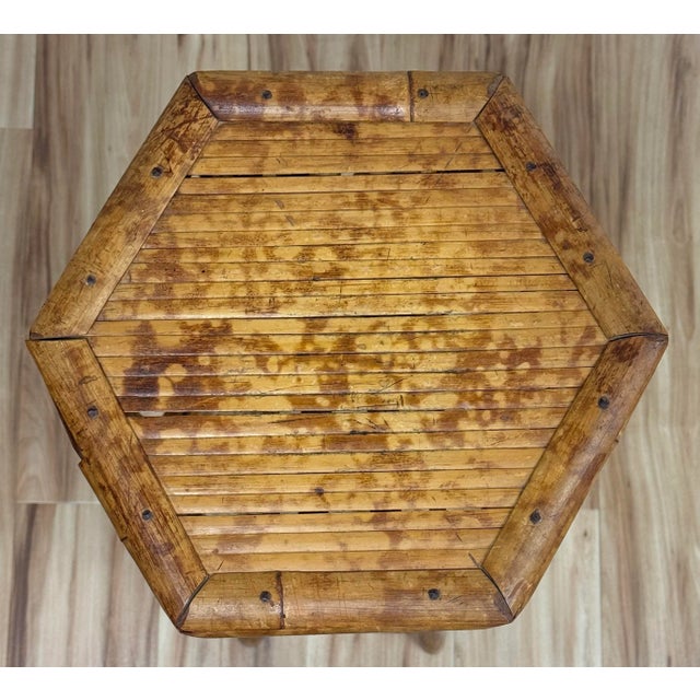 Mid 20th Century Vintage Scorched Bamboo Plant Stand For Sale - Image 5 of 7