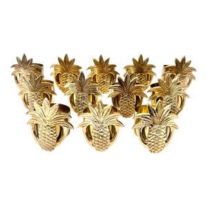 Vintage Hollywood Regency Solid Brass Pineapple Napkin Rings – Set of 12