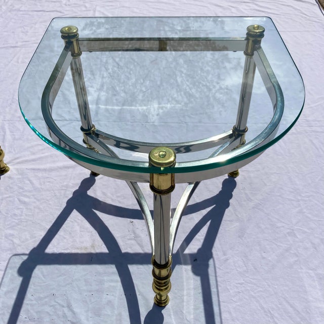 Metal Jansen Style Chrome & Brass Demi-Lune End Tables in Baguès For Sale - Image 7 of 13